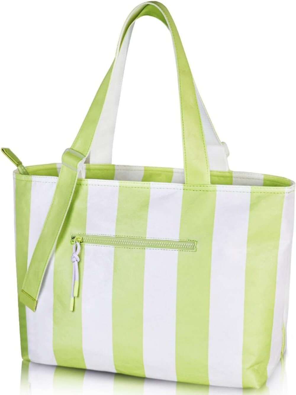 Women's Green Stripes Pool Bags with Wet Compartment Lightweight Tote for Work